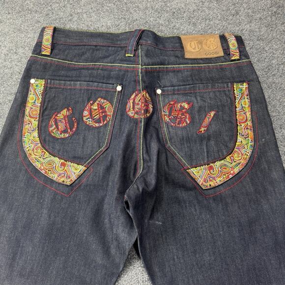 VTG Y2K COOGI Jeans Big Embroidered Spell Out 3D Knit Pattern Baggy Size 36x34 - Picture 1 of 10
